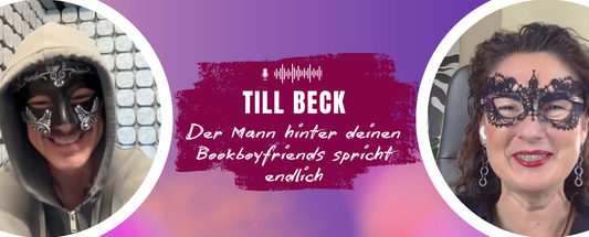 Links Till Beck, rechts Jennifer Rolle, mittig der Titel "Der Mann hinter deinen Bookboyfriends spricht endlich"