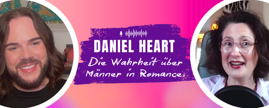 Daniel Heart links, Jennifer Rolle rechts, mittig Titel ‚Die Wahrheit über Männer in Romance‘.