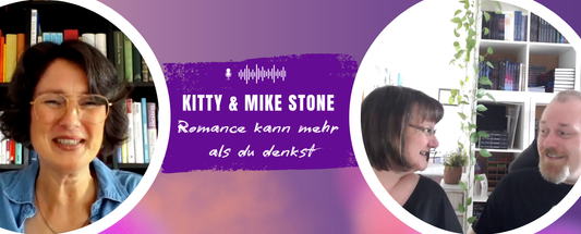 Jennifer Rolle links, Kitty und Mike Stone rechts, mittig Titel ‚Romance kann mehr als du denkst‘.