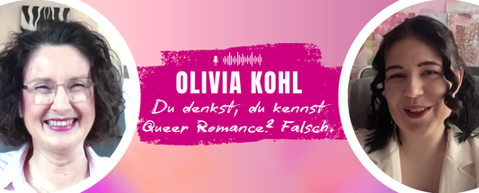 Olivia Kohl rechts, Jennifer Rolle links, mittig Titel ‚Du denkst, du kennst Queer Romance? Falsch.‘
